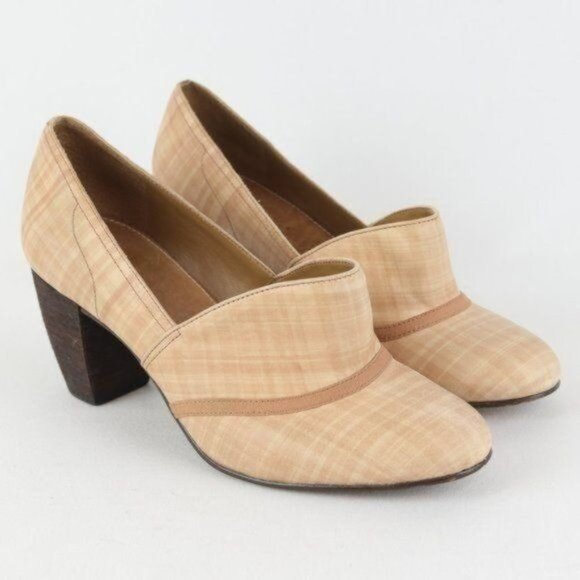 Schuler & Sons Philadelphia Women's Size 8.5 Cream Plaid Leather Slip On Heels - Picture 1 of 11